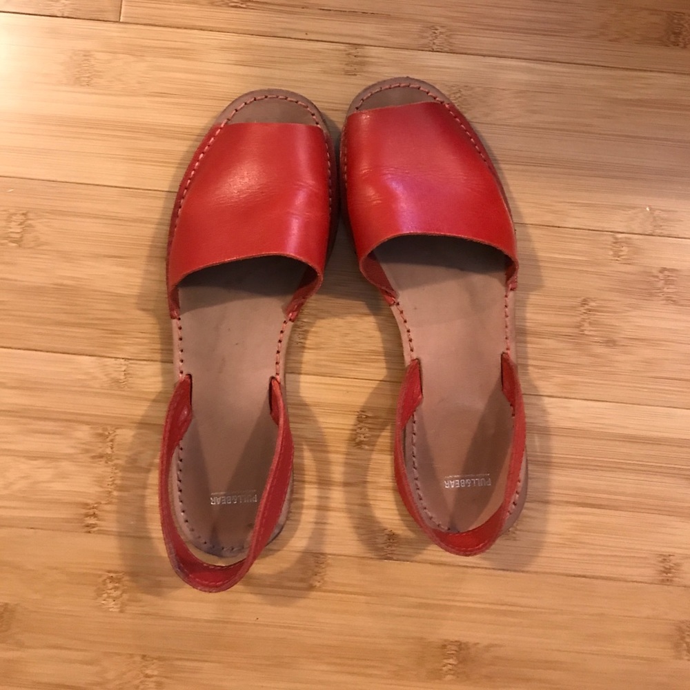 Like new red leather peep toe sandals